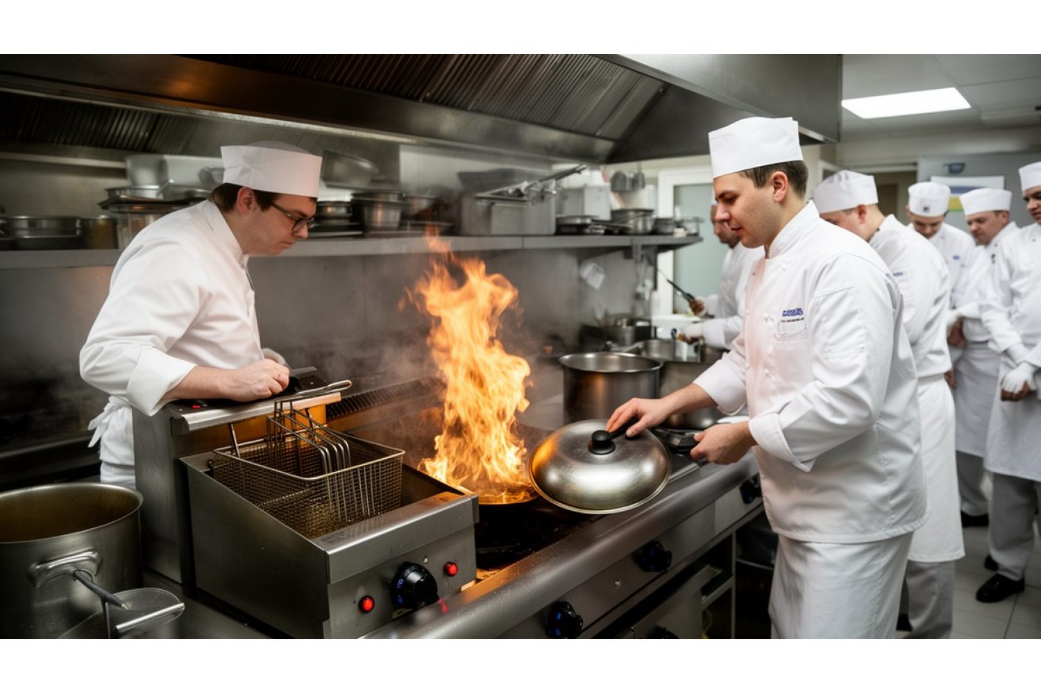 Как потушить горящее масло на кухне ресторана и избежать повторного возгорания