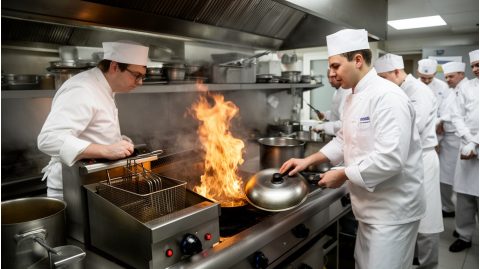Как потушить горящее масло на кухне ресторана и избежать повторного возгорания