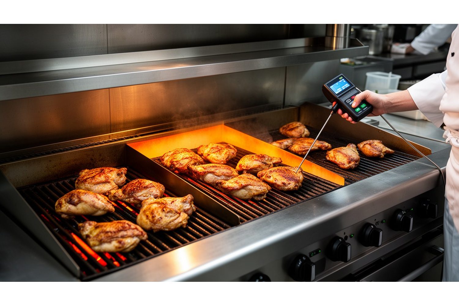 Как жарить курицу на гриле в HoReCa: 74°C внутри и время по частям