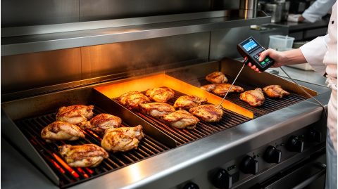 Как жарить курицу на гриле в HoReCa: 74°C внутри и время по частям