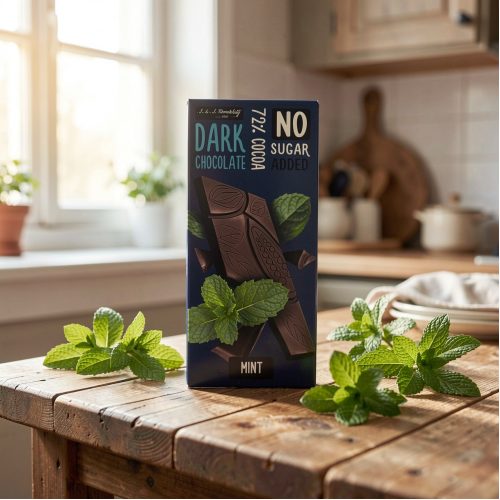 Шоколад горький 72% какао без сахара Марми со вкусом мяты, 80г