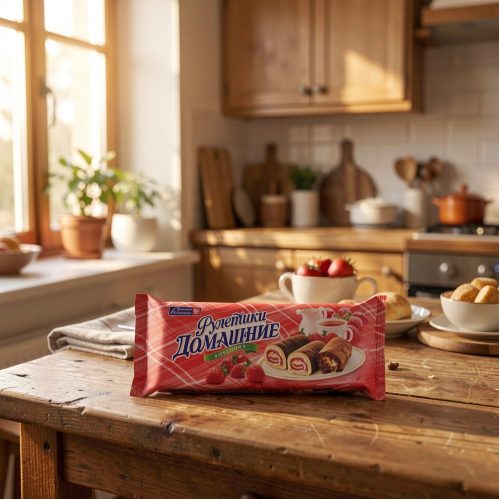 Мини-рулеты Домашний с кремом и фруктово-ягодной начинкой клубника, 150г