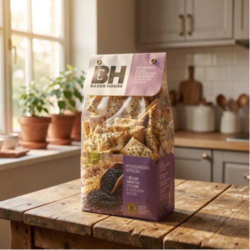Хлебцы итальянские Baker House с чёрным кунжутом, отрубями и оливковым маслом, 250г
