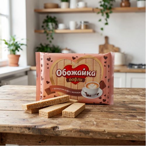 Вафли Пензенская КФ Обожайка кофе с молоком, 225г