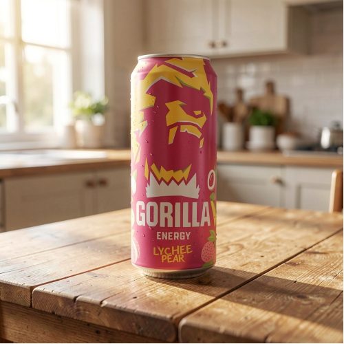 Энергетик Gorilla (Горилла) Berry Lychee pear личи груша, розовый, 0.45 л