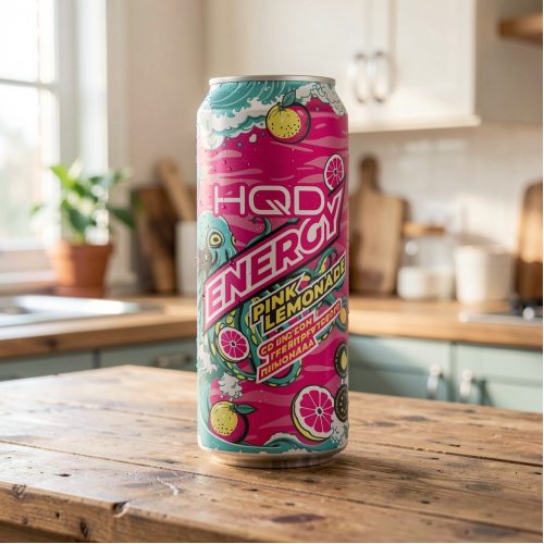Энергетик HQD Energy (ЭйчКьюДи Энерджи) Pink Lemonade, розовый, 0.45 л