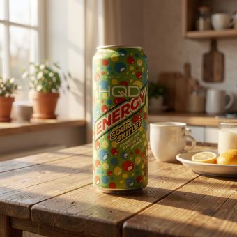 Энергетик HQD Energy (ЭйчКьюДи Энерджи) Sour Skitlez кислое драже, жёлтый, 0.45 л