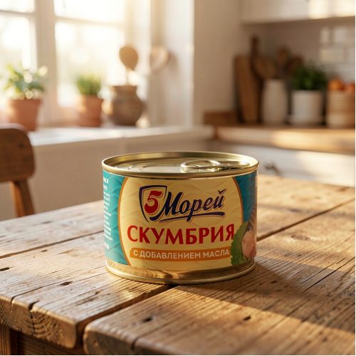 Скумбрия дальневосточная с добавлением масла 5 Морей, 240г