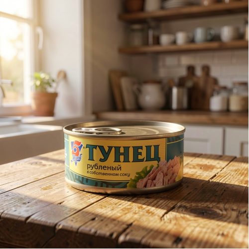 Тунец рубленый в собственном соку 5 Морей, 185г