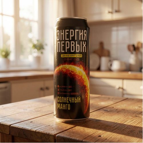 Энергетик Энергия первых солнечный манго, чёрный, 0.45 л