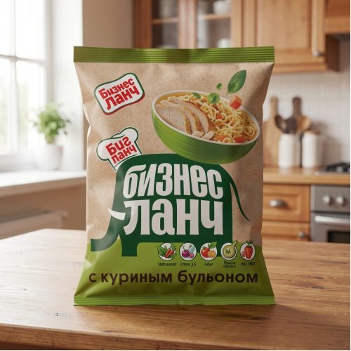 Лапша яичная быстрого приготовления БизнесЛанч, с куриным бульоном, 60г