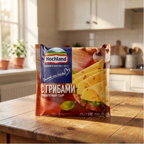 Сыр Hochland с грибами ломтики 45%, 150 г