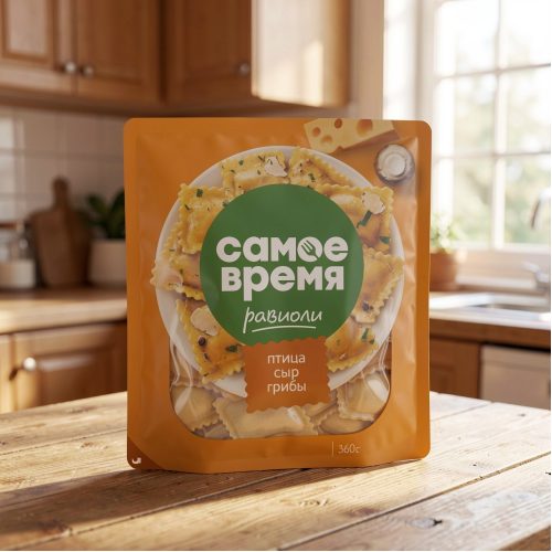 Равиоли Самое время с филе птицы, сыром и грибами, 360 г