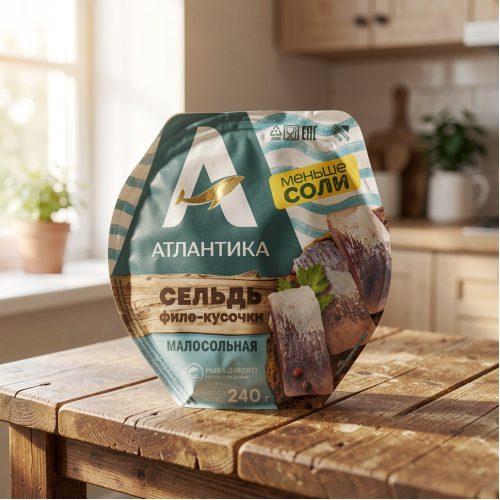 Сельдь ПК Атлантик Фиш филе-кусочки слабосолёная, 500 г
