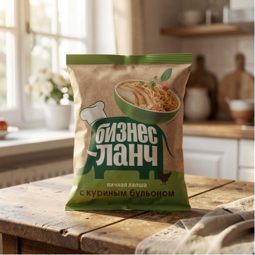 Лапша яичная Бизнес Ланч с куриным бульоном, 45 г