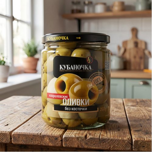 Оливки Кубаночка королевские без косточки в заливке, 260 г