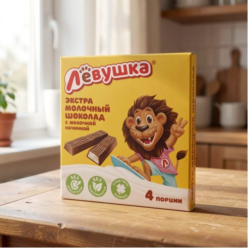 Шоколад экстра-молочный Левушка с молочной начинкой, 45 г