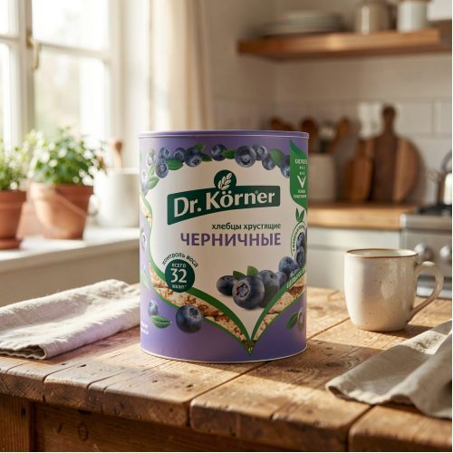 Хлебцы Dr.Korner злаковый коктейль черничные хрустящие, 100г