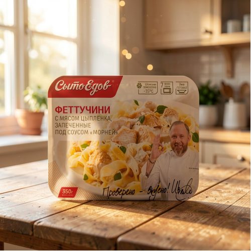Феттучини Сытоедов с мясом цыплёнка, запеченные под соусом Морней, 350 г