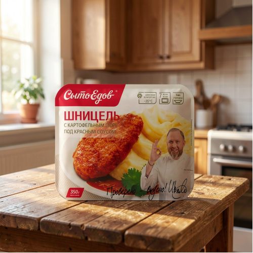Шницель Сытоедов с картофельным пюре под красным соусом, 350 г