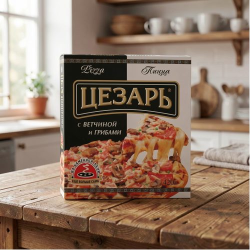 Пицца Цезарь с ветчиной и грибами, 420 г