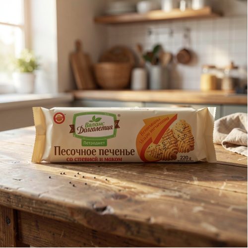 Печенье Петродиет Баланс Долголетия песочное со стевией и маком, 220г