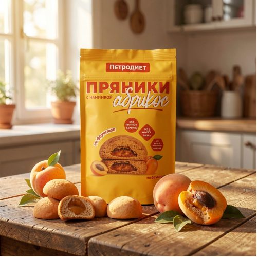 Пряники Петродиет на фруктозе с начинкой Абрикос, 340г