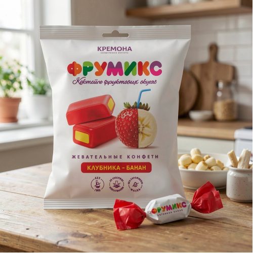 Жевательные конфеты Конфитой Фрумикс клубника и банан, 45г