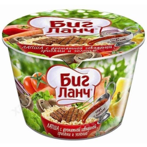 Лапша Биг Ланч с ароматной говядиной грибами и зеленью, 65 г