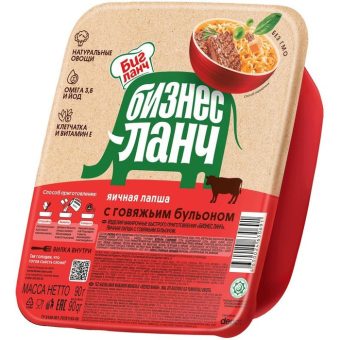 Лапша яичная Бизнес Ланч с говяжьим бульоном, 90 г