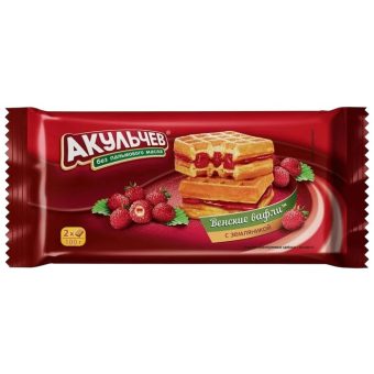 Вафли венские Акульчев с земляникой, 100 г