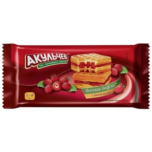 Вафли венские Акульчев с земляникой, 100 г