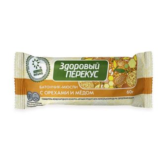Батончики мюсли Здоровый перекус ореховый с медом, 60 г