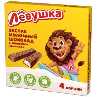 Шоколад экстра-молочный Левушка с молочной начинкой, 45 г