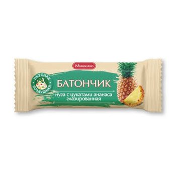 Батончик нуга Мишкино с цукатами ананаса глазированный, 50 г