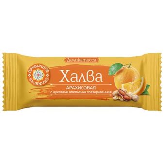 Батончик халва Мишкино арахисовая с цукатами апельсина глазированная, 50 г