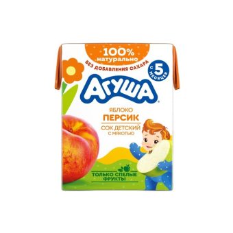 Сок Агуша, яблоко-персик, 0.2 л