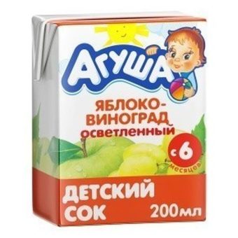 Сок Агуша, яблоко-виноград, 0.2 л