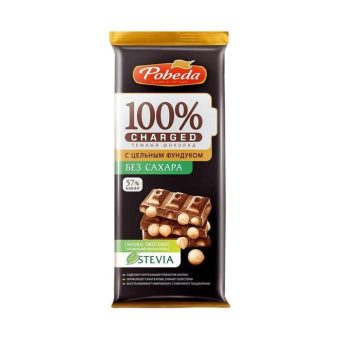 Шоколад Победа Чаржед без сахара тёмный с цельным фундуком, 90г