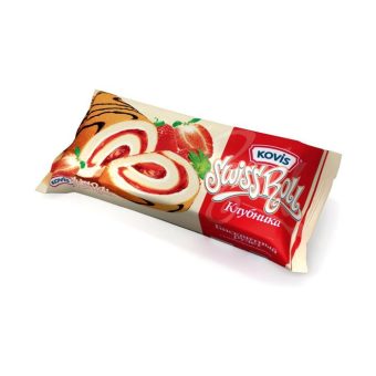 Рулет Kovis с кремом и фруктово-ягодной начинкой клубника, 175г