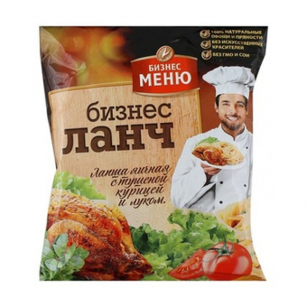 Лапша яичная быстрого приготовления БизнесЛанч, с куриным бульоном, 90г