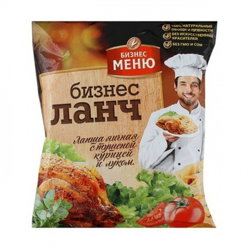 Лапша яичная быстрого приготовления БизнесЛанч, с куриным бульоном, 90г