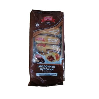 Булочка Русский Бисквит сдобная молочная с шоколадной начинкой, 350г