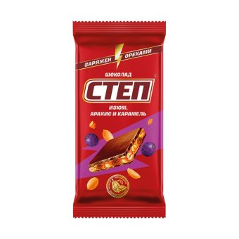 Шоколад Славянка Степ молочный с изюмом, арахисом и карамелью, 80г