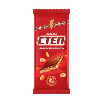 Шоколад Славянка Степ молочный с начинкой арахис и карамель, 80г