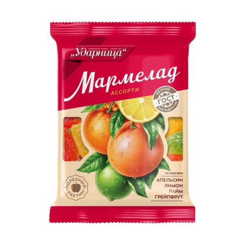 Мармелад Ударница ассорти со вкусом апельсина/лимона/грейпа/лайма, 275г