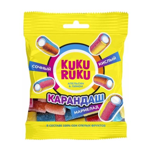 Мармелад Уттро кусочки Карандаш апельсин и лимон кислый, 50г