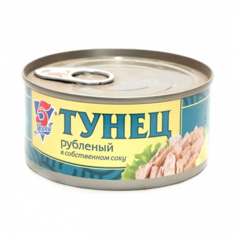 Тунец рубленый в собственном соку 5 Морей, 185г