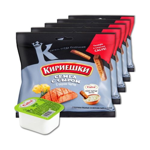 Сухарики Кириешки КДВ ржаные сёмга с сыром соус тар-тар, 60г