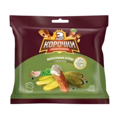 Сухарики КДВ Три корочки ржаные с огурцом и соусом тар-тар, 60г